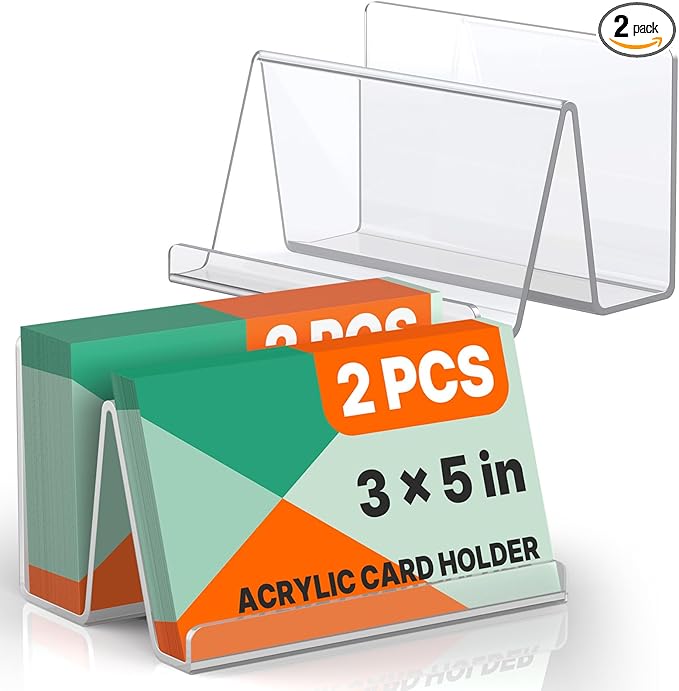 Uniclife 2 Pack 3x5 Index Card Holder, 5" x 3.2" x 3.2", Clear Acrylic Index Card Display Stand, Index Card Organizer, Postcard Holder, Horizontal Business Card Holder for Desk, 200 Card Capacity