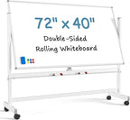 MaxGear Rolling Whiteboard, 72 x 40 Inch Double-Sided Magnetic Dry Erase Board on Wheels, 3 Height Adjustable Mobile Whiteboard with Locking Casters for Office, Classroom, Training
