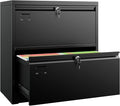SUXXAN Metal 2 Drawer Lateral File Cabinet with Lock - Wide Filing Cabinet for Letter/Legal/F4/A4 Hanging Files - Includes Business Card Holder,Home Office School Storage,Black