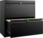 SUXXAN Metal 2 Drawer Lateral File Cabinet with Lock - Wide Filing Cabinet for Letter/Legal/F4/A4 Hanging Files - Includes Business Card Holder,Home Office School Storage,Black