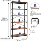 Himimi 6 Tier Industrial Bookshelf, Vintage Standing Storage Shelf, Display Shelving Units, Tall Bookcase, Industrial Metal Book Shelves for Living Room Bedroom and Home Office