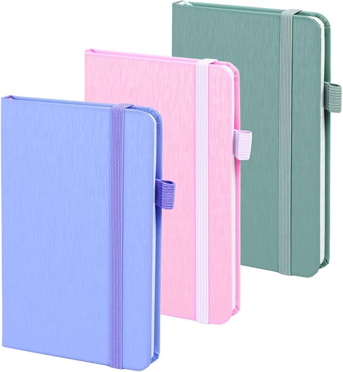 ONAVIA A6 Pocket Notebook Lined Journals, Small Journaling Notebooks, 160 Pages Hardcover Mini Notepad for Writing, Work, School and Note Taking with Pen Holder, 3.5" x 5.7", 3 Pack (Assorted Color)