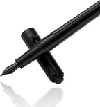 HUASHILAI Luxury Matte Black Forest Fountain Pen Set,Titanium Black Extra Fine and Medium Nibs,Includes 2 Ink Converters,10 Ink Cartridges,15ml ink，Premium Gift Case for Calligraphy (Fine Nib)
