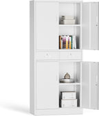 TaskStorz Metal Storage Cabinet with 2 Drawers 71" H,White Metal Garage Cabinets with 2 Lockable Doors and Adjustable Shelves Easy to Assemble for Home Office, Kitchen,Pantry,Garage,Warehouse