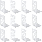 MSDADA Bookends, Book Ends for Shelves, Bookends for Office, Book Ends for Heavy Books, Book Shelf Holder Stand Home Decorative，Metal Bookend Supports, Book Stoppers, White(6 Pairs)