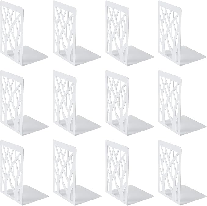 MSDADA Bookends, Book Ends for Shelves, Bookends for Office, Book Ends for Heavy Books, Book Shelf Holder Stand Home Decorative，Metal Bookend Supports, Book Stoppers, White(6 Pairs)