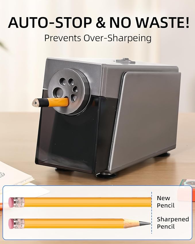 ZMOL Heavy Duty Electric Pencil Sharpener for Classroom, 6 Holes, Stronger Helical Blade, Auto Stop, Save Pencils, Plug in, Suitable for 6-12mm No.2/Colored Pencils, Teachers,School & Home Silver