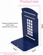 MerryNine 4 Pack Book Ends, Metal Bookends for Shelves, Telephone Booth Decorative Bookends, Non Skid Heavy Bookends, Book, Magazine or CD Organizers for Home and Office (Blue-4pcs)