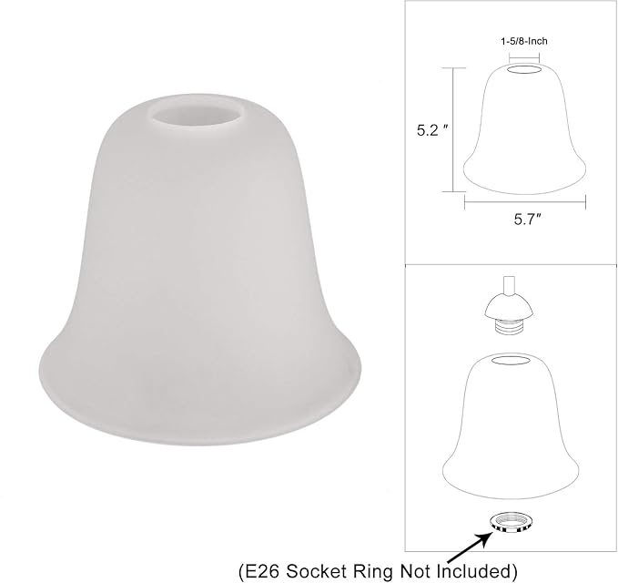 Eumyviv 4 Pack Bell Shaped Frosted Glass Lamp Shade Replacement with 1-5/8-inch Fitter Opening for Ceiling Fan Light Kit Wall Sconce Pendant Light Fixture A00047