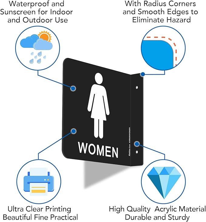 Faittoo Restroom Sign, Bathroom Signs, (2 Pack) 6 x 6 Inches Acrylic Sign, for Office or Business Bathroom and Toilet Door or Wall Decor, Indoor Outdoor Use (Men and women Set)