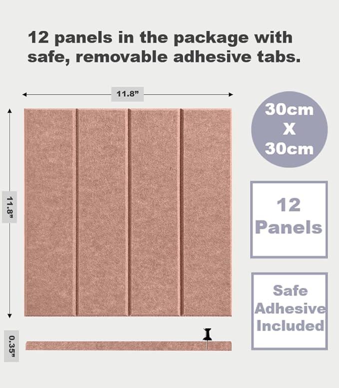 DECORITA Felt Bulletin Board Tiles | Modern Cork Board Alternative | Large Cork Boards for Walls | Aesthetic Felt Wall Panels for Office & Home Decor | Pinboard & Photo Board (12-Pack) | Terracotta