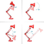 TORCHSTAR Metal Desk Lamp with Clamp, Swing Arm, Architect Adjustable Gooseneck Table Lamp, Clip Desk Lights for Home Office, Work, Study, Reading, E26 Base, Multi-Joint, Red