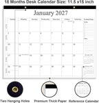 Desk Calendar 2026 - Calendar 2026-2027 from January 2026 to June 2027, 18 Months Calendar with Thick Paper for Office, Home, School Organizing, 14.5" X 11.5", Black