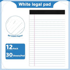 Thboxes 12 Pack Legal Pad 5x8, 360 Sheets Small Note Pad College Ruled Writing Pad Perforated Notepad for School, Office, To-Do Lists Grocery List Shopping List, 30 Sheets White