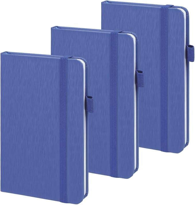 ONAVIA A6 Pocket Notebook Lined Journals, Small Journaling Notebooks, 160 Pages Hardcover Mini Notepad for Writing, Work, School and Note Taking with Pen Holder, 3.5" x 5.7", 3 Pack (Blue)