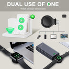 LADSTAG Leather Desk accessories Pen Holder with 3-in-1 Wireless Charger for Phone, Earbuds, Watch Multifunctional Desktop Phone Stand for Office and Home,birthday gifts,gifts for him (white)