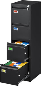 PEUKC 4 Drawer File Cabinet, Vertical Filing Cabinets with Lock, Metal File Cabinets for Home Office, Anti-Tip 4 Storage Drawers for Letter/Legal/A4/F4 Size (Assemble Required, Black)