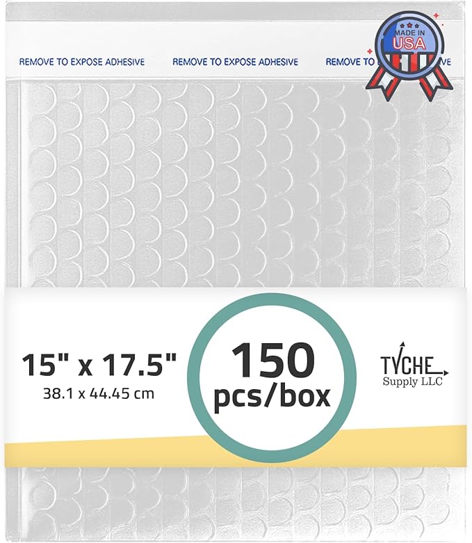 TYCHE Clear Bubble Bags 15 x 17.5 in / 38.1 cm x 44.45 cm Self-Sealing Bubble Mailers for Shipping Bubble Wrap Pouches Padded Mailing Envelopes 150 Pack MADE IN USA (15" x 17.5", 150.0, Count)