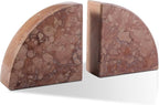 Karibiber Marble Bookend for Shelves, Non-Skid Bookends for Heavy Books, Heavy Duty Book Stopper for CDs, Luxury Book Shelf Holder, Quarter Circle Design Book Ends Decorative, Perlino Rosato, Set of 2