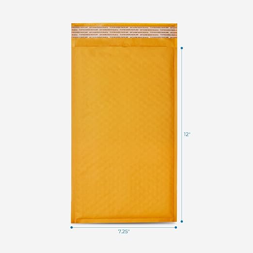 HOLPACK Golden Kraft Bubble Mailers 7.25x12 inch - 100 pack, Self-Seal Cushioning Padded Envelopes #1 | Small Business eCommerce shipping jewelry, makeup, cosmetics, and more - MADE IN USA