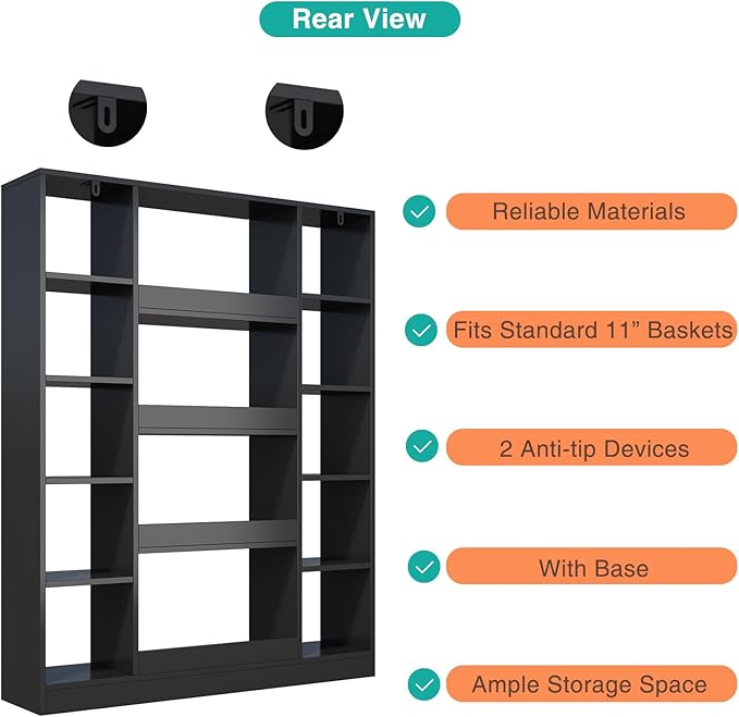 OSCHF Cube Storage Bookcase with Base - Large Wooden Bookshelf with 10 Open Cubes and 4 Shelves for Home and Office, Freestanding Organizer, Black