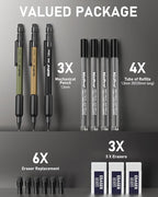 Nicpro 3 PCS 1.3 mm Mechanical Pencil Set 3 Colors with 48 Lead Refill, 3 Eraser - Weatherproof Metal MP2000 Heavy Duty Carpenter Pencil for Outdoor Marking Drafting Drawing Woodworking