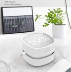ODISTAR Counter Vacuum Cleaner,Mini Table dust Sweeper Energy with Digital Timer,Endurance up to 400 mins,360º Rotatable for Cleaning Rubber shavings,Crumbs Keyboard of Gifts for Kids(White)
