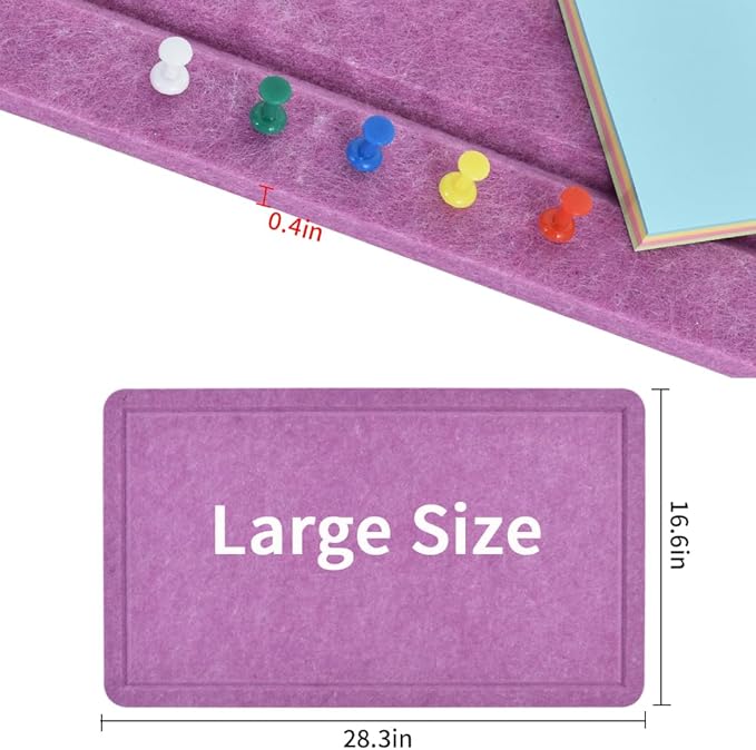 Vuzvuv Violet Purple 28"x16" Large Cork Board with 50 Push Pins & Sticky Notes, Self-Adhesive Bulletin Board for Wall, Felt Pin Vision Board for Paste Notes,Schedules Offices Home