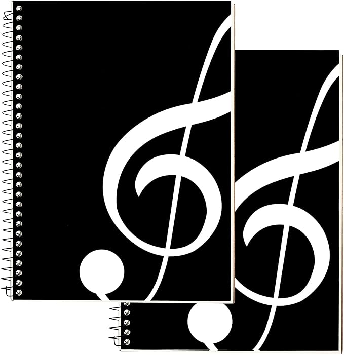 DOMMI Blank Sheet Music Composition Notebook 2 Packs, Manuscript Staff Paper Notebook with 200 Pages 26x19cm, Spiral Bound Music Songwriting Notebook for Songwriters, Musicians, Teachers, Black