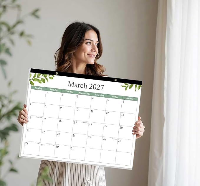 Desk Calendar 2026 - Calendar 2026-2027 from January 2026 to June 2027, 18 Months Calendar with Thick Paper for Office, Home, School Organizing, 14.5" X 11.5", Leaf