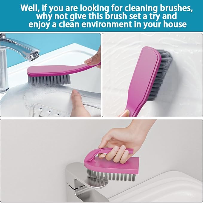 CN1ST 6 PCS Cleaning Brush, Scrub Brush Set for Kitchen and Bathroom Household Use with Various Brushes for Cleaning Dishes, Tiles, Corners and Floors Color Purple