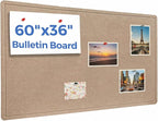 DexBoard Foldable Large Bulletin Board for Wall 60 x 36 Inches, Decorative Picture Display Felt Board with Self-Adhesive Tape for School, Home, Kitchen & Office Walls, Includes 30 Pins, Oatmeal