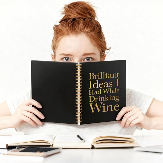 Vgrti Brilliant Ideas I Had While Drinking Spiral Notebook, Funny Sarcastic Work Notebook for Adult, Office Humor Gag Gifts Appreciation Gifts for Women Men Coworker Employee Colleague Boss Wine Lover