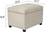 Decent Home 24" Storage Ottoman, Fabric Ottoman Foot Rest Stool with Hinged Lid, Tufted Rectangle Upholstered Footstool, Load Up to 350 lb, for Living Room, Bedroom, Dorm, Beige