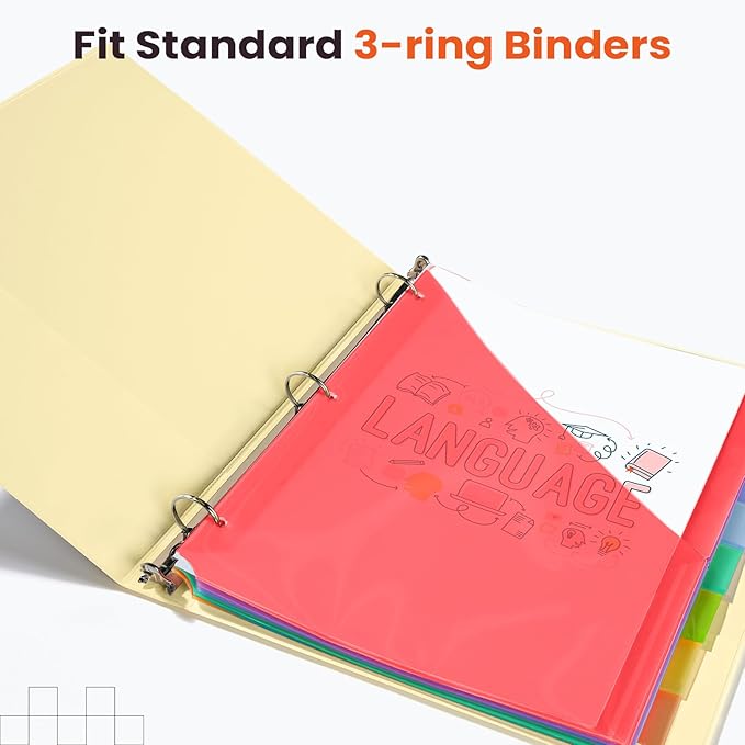 Sooez 24 Count Dividers with Pockets, 8 Tabs Binder Dividers for 3 Ring Binders, Binder Dividers with tabs, Binder Divider with Pockets for US Letter Size, Insertable Big Tabs, Red, Set of 3