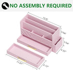 WISUCART Bamboo Desk Organizer Mail Holder Countertop Wood Desk Drawer Tabletop Storage Box Pen Holder Letter Sorter Makeup Organizer for School Home Office Supplies with Pen Holder Pink