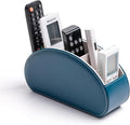 Remote Control Holders Organizer Box with 5 Compartment PU Leather Multi-functional Office Desk Storage Caddy Store Tv Remote for Media Player,Brush,Pencil,Glassees&Office Supplies (Peacock Blue)