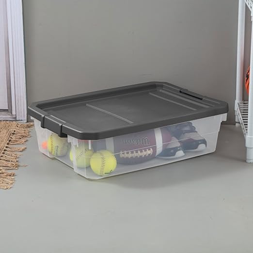 Sterilite 12-Pack Modular Stacker Box, Durable Clear Plastic Storage Bins with Latching Lids, 40 Quart - Stackable Organizing Container Boxes for Closet, Bathroom, and Office