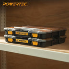 POWERTEC Small Parts Organizer & Tool Box – 20 Compartments, IP65 Water & Dust Protection, Stackable Storage with Interlocking Latch, Removable Bin, Dividers, Clear Lid, Portable Design (72366)