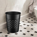 Monarch Abode Metal Bathroom Trash Can – Waste Basket for Bedroom, Office Desk, & Dorm, Handcrafted Geo Embossed, Durable Decorative Black Small Trash Can Bathroom Garbage Bin Wastebasket