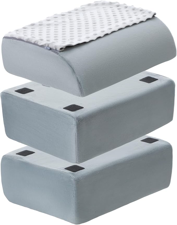 Novabright Foot Rest Under Desk at Work with 3 Adjustable Height, Non-Slip Ergonomic Foot Stool with Gel Top and Warm Pocket for Home Office Car Leg Back Rest(15" X 11" X 14.4",Cambered,Gray)