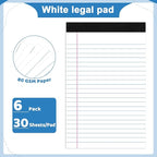 Thboxes 6 Pack Legal Pad 5x8, 180 Sheets Small Note Pad College Ruled Writing Pad Perforated Notepad for School, Office, To-Do Lists Grocery List Shopping List, 30 Sheets White