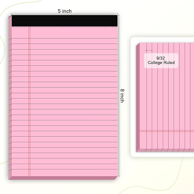 AILZFEI Pink Purple Small Legal Pad 5 x 8 College Ruled Color Legal Pads Paper Notepads 6 Pack Sturdy Back Writing Pads 5 x 8 Note Pads Perforated Narrow Ruled Pads of Paper