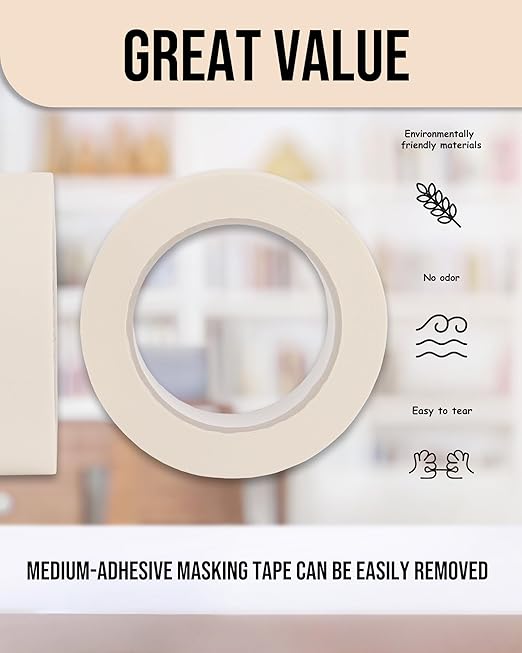 Lichamp Masking Tape 1 inch, 24 Pack General Purpose Beige White Masking Tape, 1 inch x 55 Yards x 24 Rolls (1320 Total Yards)