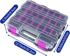 Tools Organizer Box Small Parts Storage Box 50-Compartment Double Side Hardware Organizers with Removable Plastic Dividers for Screws, Nuts, Nails, Bolts, Purple