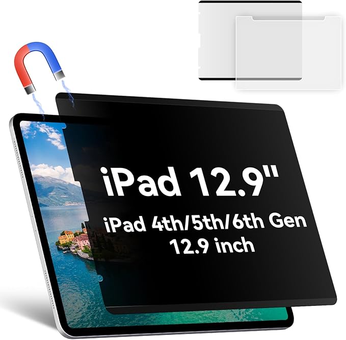 Magnetic Privacy Screen Protector Compatible with iPad Pro 12.9” 2018-2022 (6th/5th/4th/3rd Gen), Easy Install Shield Anti Glare Blue Light Spy Filter, Bubble-Free film Black Security Guard