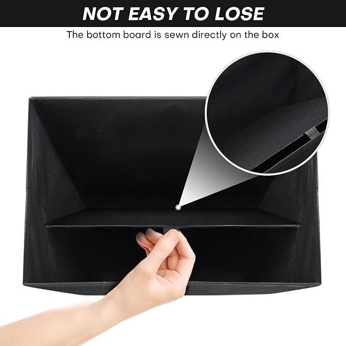 Bagnizer Large 17" 42 Quarts Collapsible Stackable Storage Bins with Lids [3-Pack] Foldable Fabric Linen Storage Boxes Cube, Closet Organizer Baskets with Label (16.7 x 12 x 12, Black)