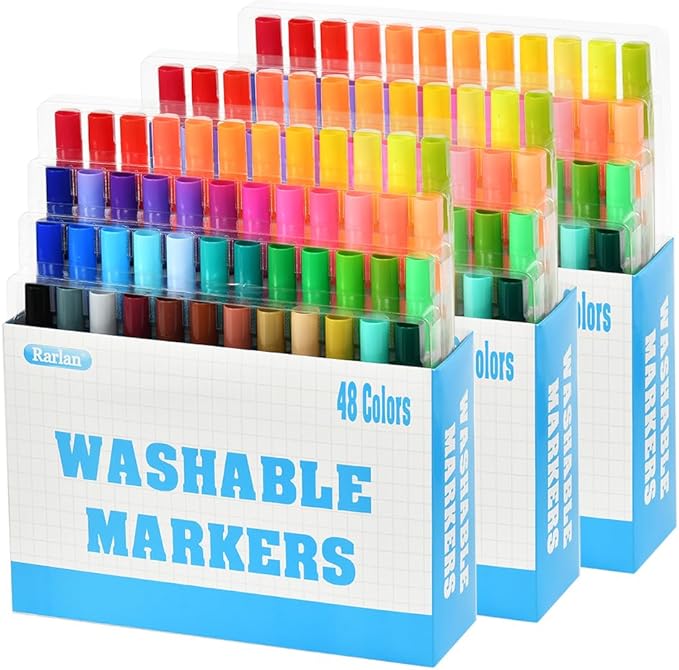 Rarlan Washable Markers Bulk, Markers for Kids, Bulk Pack, 48 Colors, 3 Boxes, 144 Count