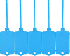 100pcs Blank Plastic Tags for Labeling Reusable Hanging Tags Ties Key Tag Storage Labels Waterproof Plastic Mark Label Writable Hang Sign with One Marker Pen (Blue)
