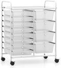 LDAILY 12 Drawer Rolling Storage Cart, Rolling Cart with Drawers for Classroom, Art Supply Craft Organizer on Wheel with Metal Frame & Handles for Home Office School (Clear, 12 Drawer Left-Right)